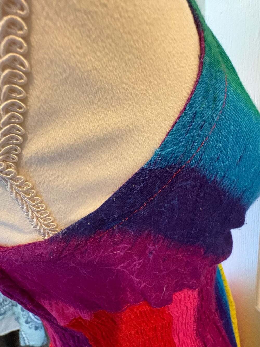Romchard Rainbow Striped Crinkle Fabric V-Neck Sundress - Picture 4 of 14
